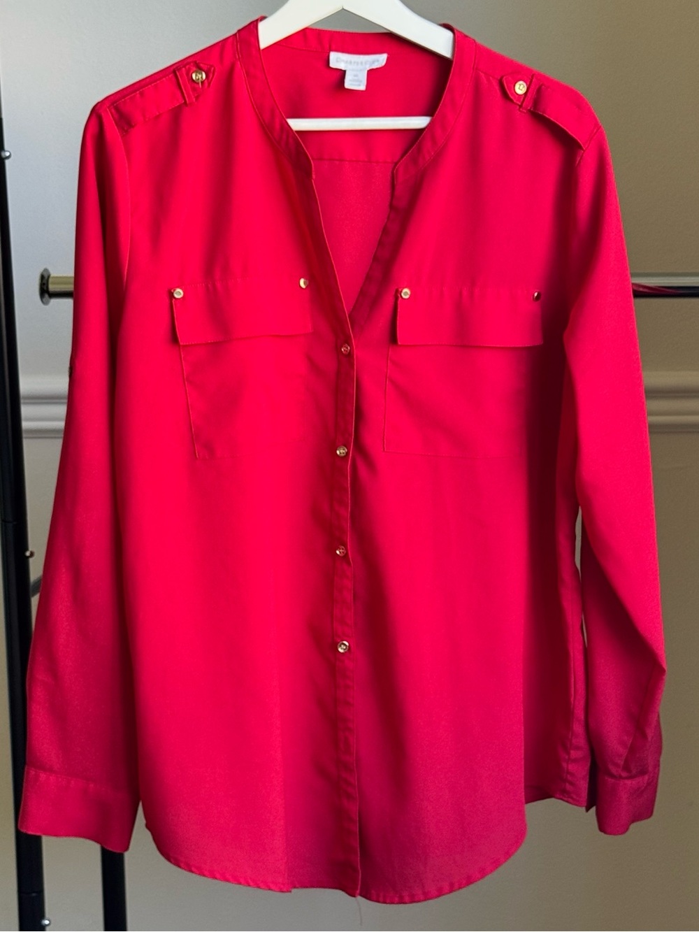 Charted Club Bright Red Women’s Button-Front Blouse XL Pre-owned.